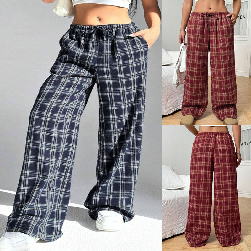 Damen Karohose Bequem Elastisch Mit Taschen - IdealeKleiden
