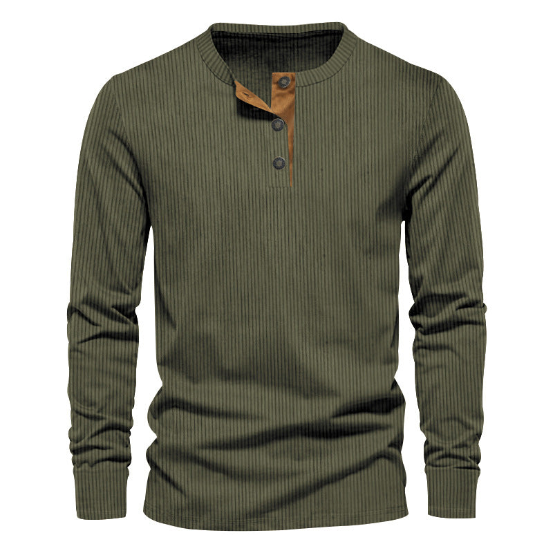 Herren Langarm-Shirt Struktur-Oberfläche Dekor-Knöpfe