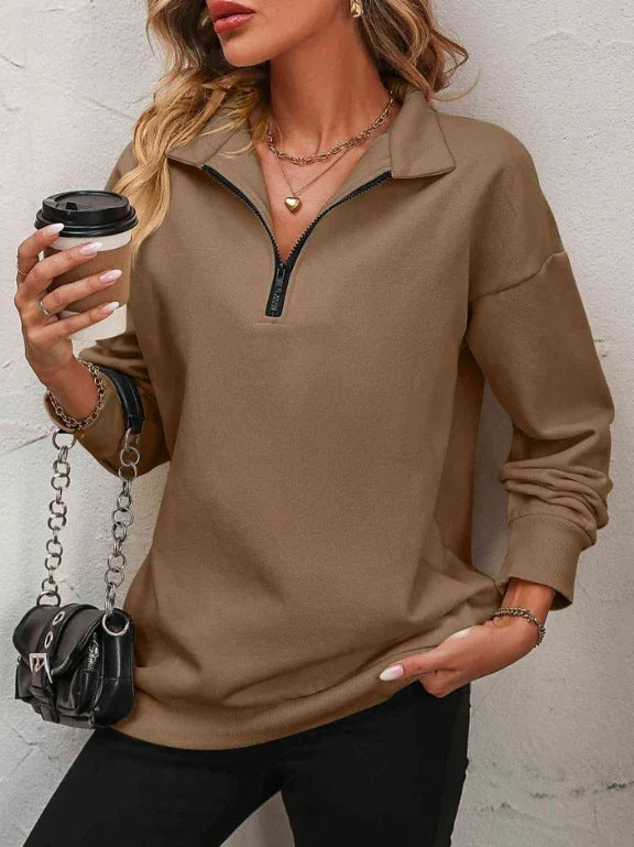 Damen Sweatshirt Lässig Reißverschluss Sportlich