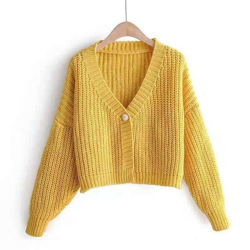 Damen Strickjacke Lässig Schulterfrei Knopfverschluss