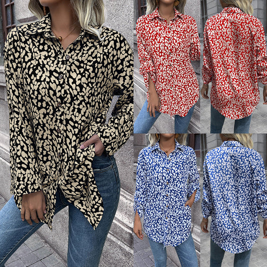 Damenbluse Leicht Animal-Print Komfort-Schnitt - IdealeKleiden