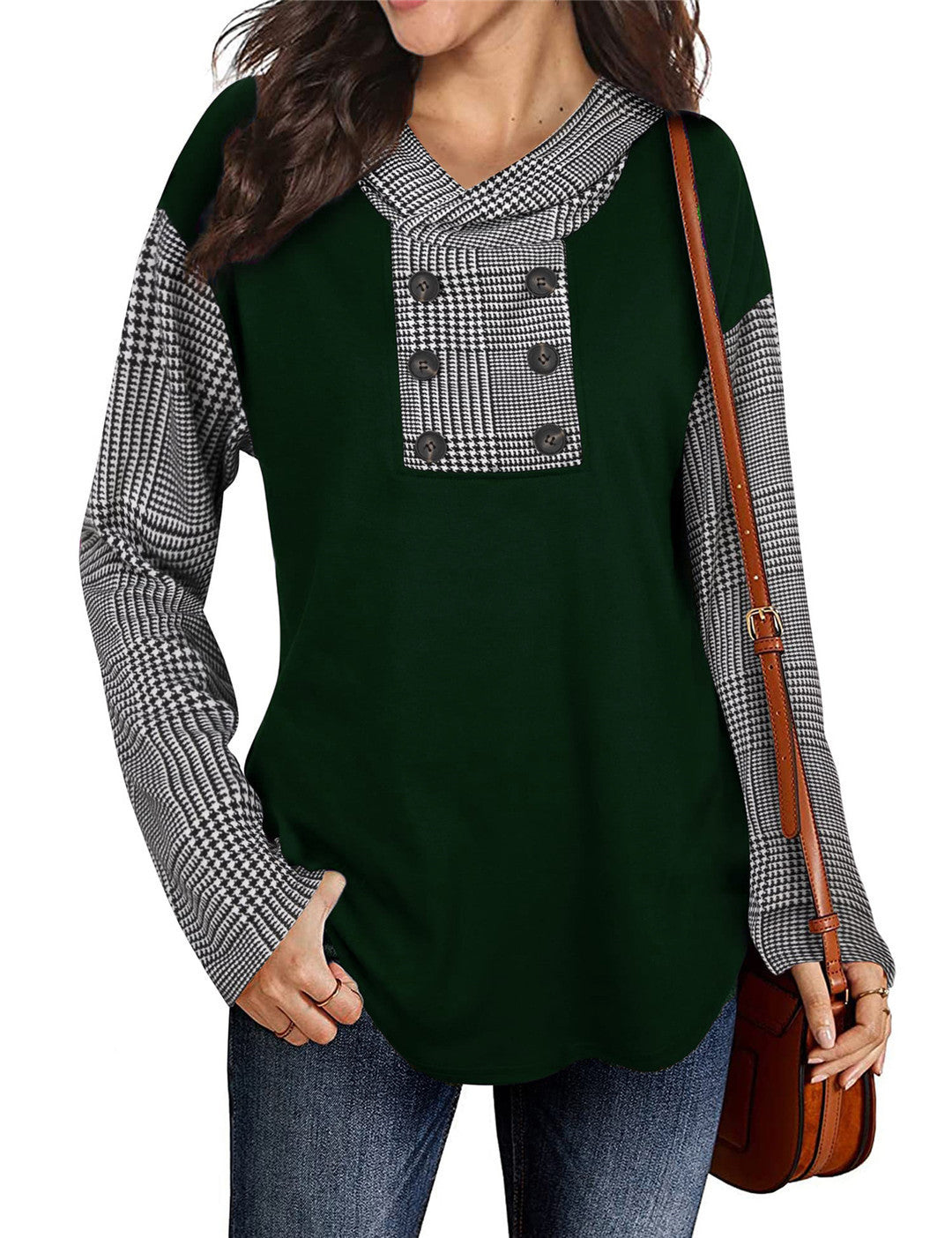 Damen Oberteil Asymmetrisch Karo Chic