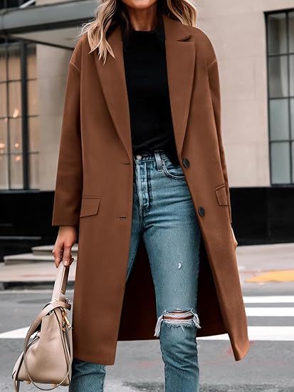 Damen Trenchcoat Elegant Lang Wollmantel Klassik