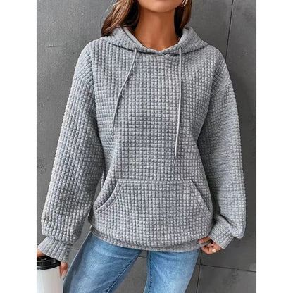 Damen Pullover Waffel Optik Kapuzenjacke Mit Tasche
