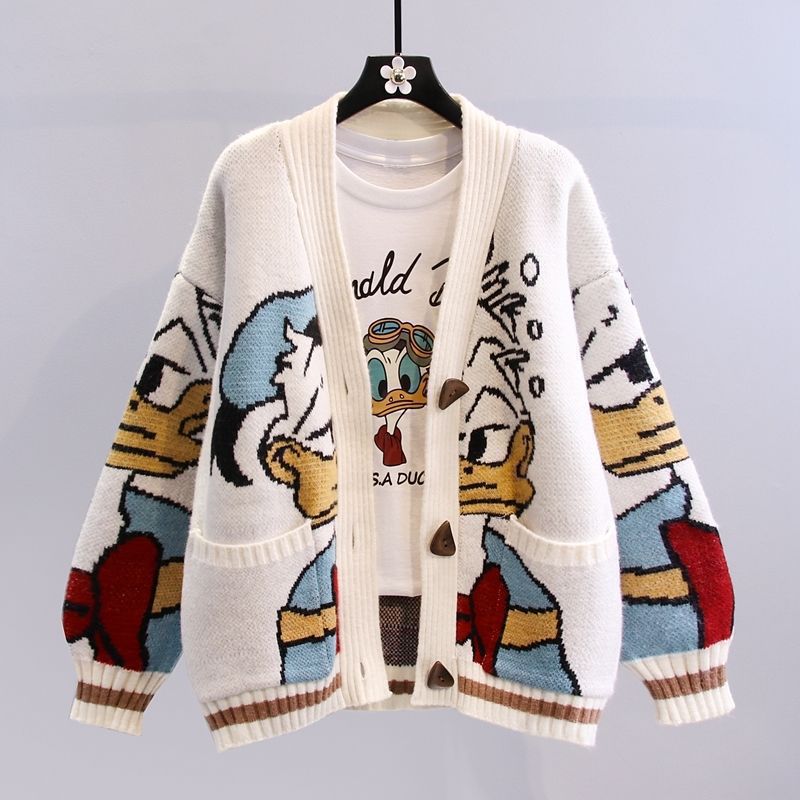 Damen Strickjacke Cartoon Motiv Weite Ärmel - IdealeKleiden