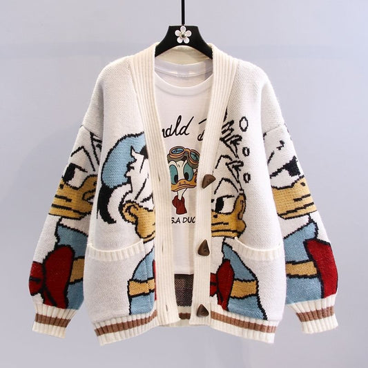 Damen Strickjacke Cartoon Motiv Weite Ärmel - IdealeKleiden