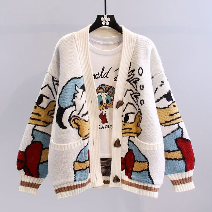 Damen Strickjacke Cartoon Motiv Weite Ärmel - IdealeKleiden
