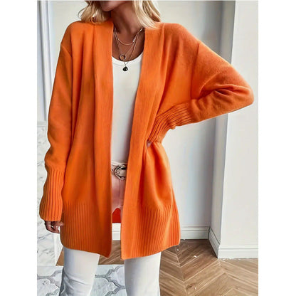 Damen Strickjacke Lang Elegant mit Taschen