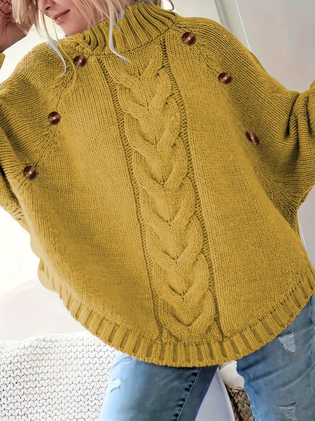 Damen Strickpullover Oversized Hochkragen Elegant