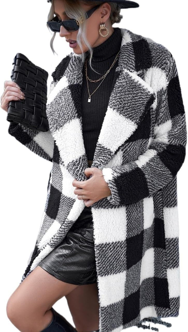 Damen Oversized Mantel Weich Fleece Innenfutter