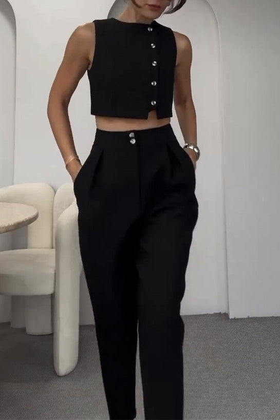 Sommerkleidung | Ärmelloses Top + Hochtaillierte Shorts 2er Set