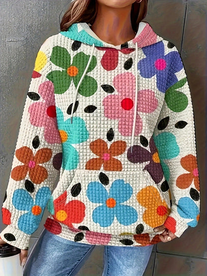 Damen Pullover Blumenmuster Kapuze Freizeit