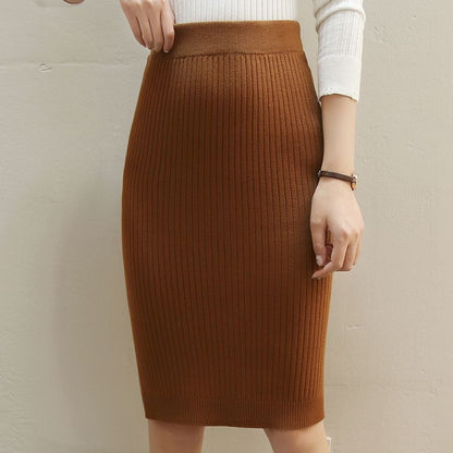 Damen Strickrock Hüftlang mit Hoher Taille