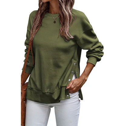 Lockeres Damen Sweatshirt mit Seitenschlitzen und Knöpfen