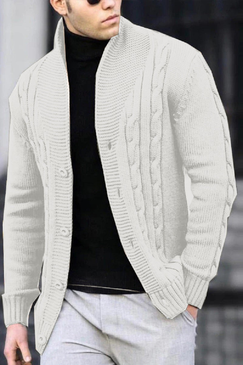 Herren Strickjacke Robust Zopfmuster Knopfverschluss