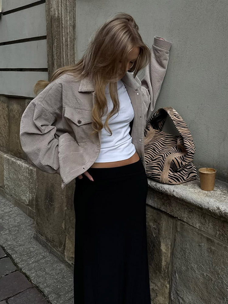Damen Oversized Cordjacke Großzügig Stylish Streifenmuster