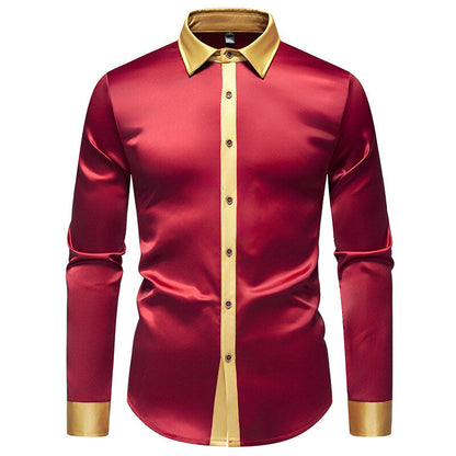 Herren Hemd Elegant Langarm Satin Effekt