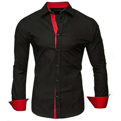 Herren Hemd Elegant Langarm Mit Kontrast Manschetten