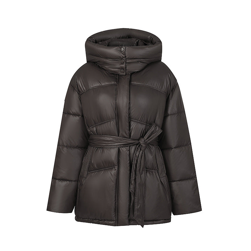 Damen Wintermantel Elegant Wattiert mit Gürtel und Kapuze