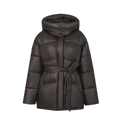 Damen Wintermantel Elegant Wattiert mit Gürtel und Kapuze