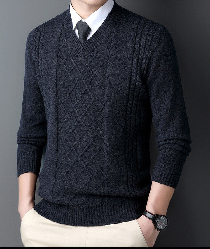 Herren Pullover V-Ausschnitt Modern Zopfdesign