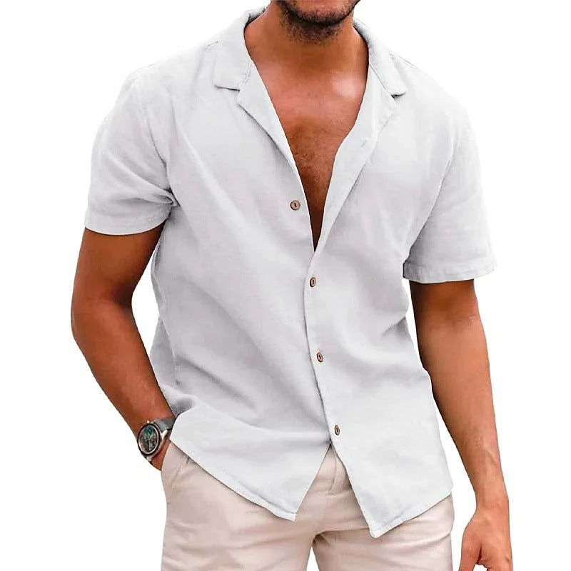 Herren Leinenhemd Sommer Kurzarm Leicht