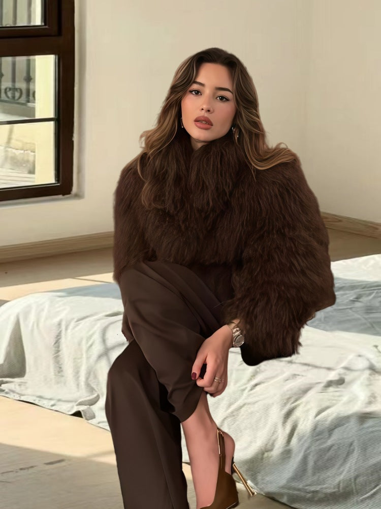 Damen Felljacke Elegantes Design Voluminöse Ärmel