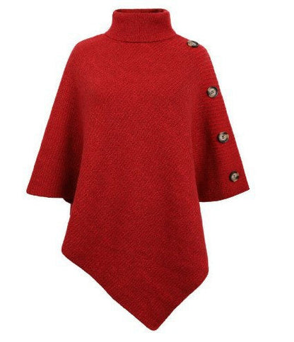 Damen Poncho Strick Modern Knöpfe