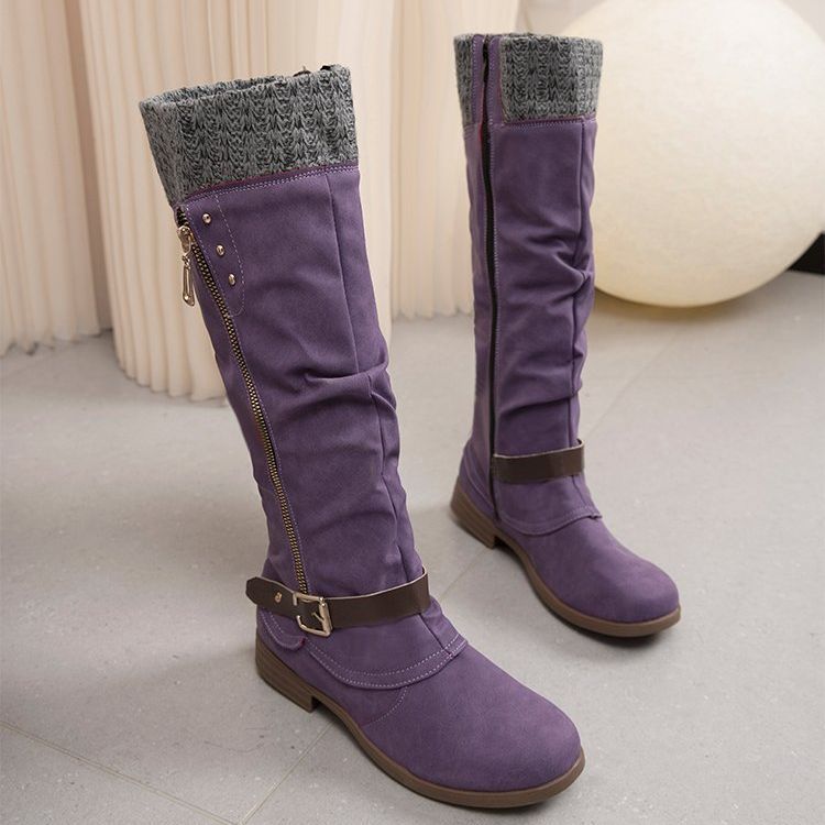 Stilvolle Lederstiefel Mit Reißverschluss Low Heel
