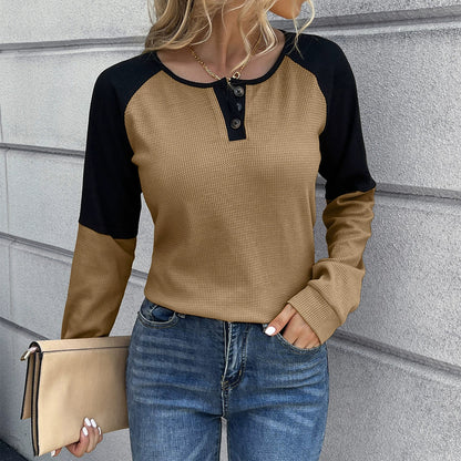 Bequeme Langarm T-Shirt Waffelstrick Lockere Passform