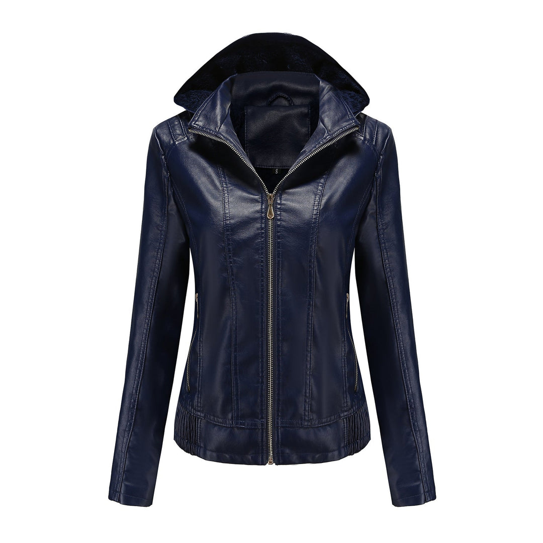Damen Lederjacke Elegant Schnitt Mit Hochkragen