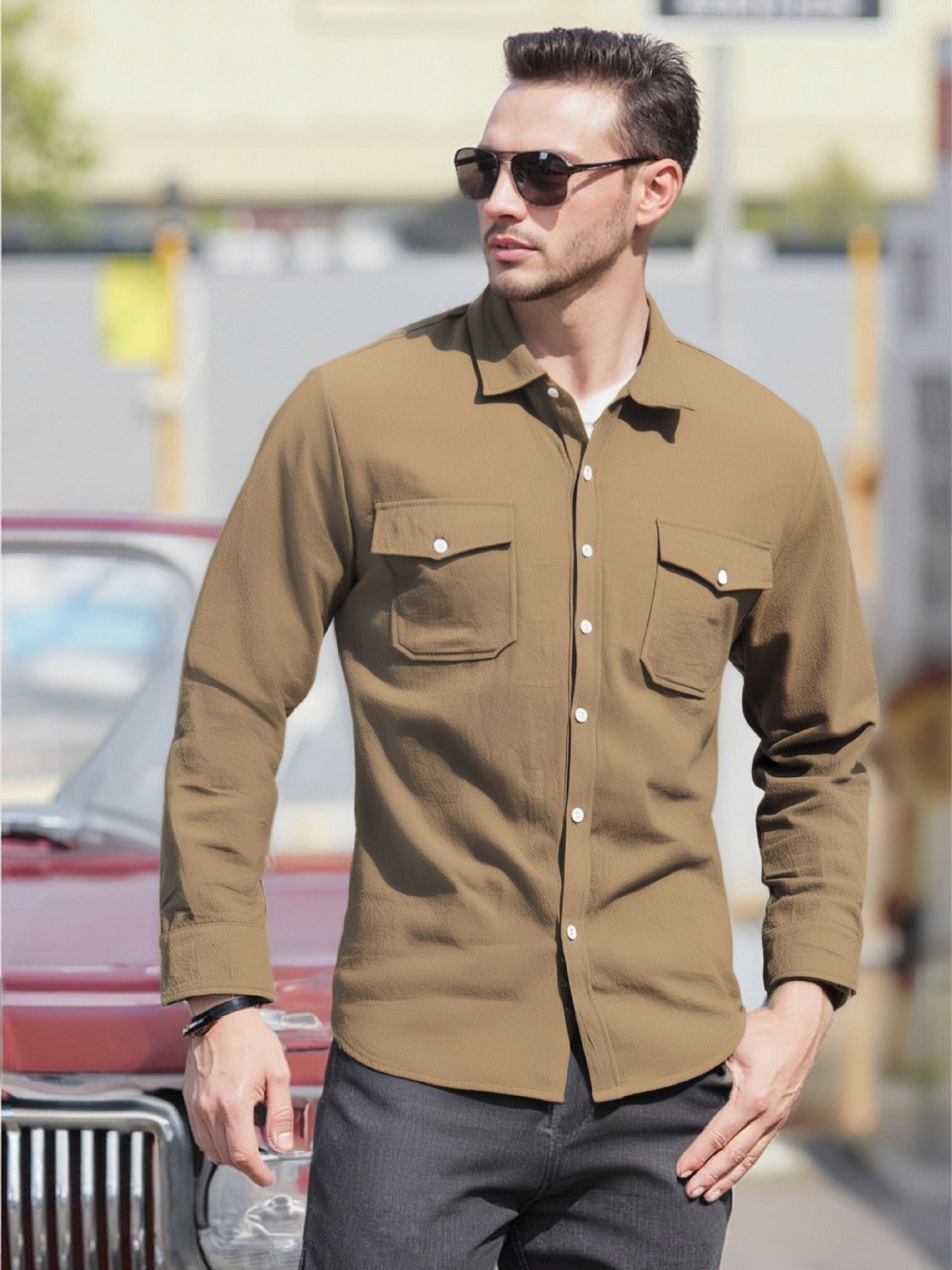Herren Langarmhemd Modern Entspannt