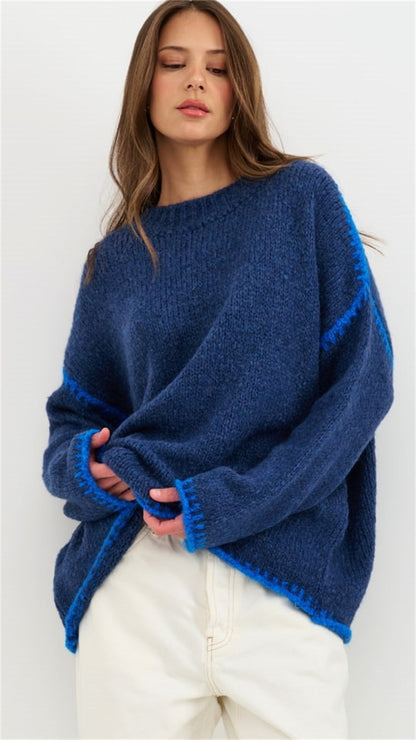 Weicher Damen Pullover mit Kontrast Details