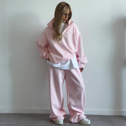 Damen Fleece Jogginganzug Stehkragen Reißverschluss - IdealeKleiden