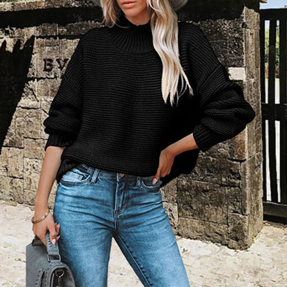 Damen Pullover Weich Strickmuster Hochkragen