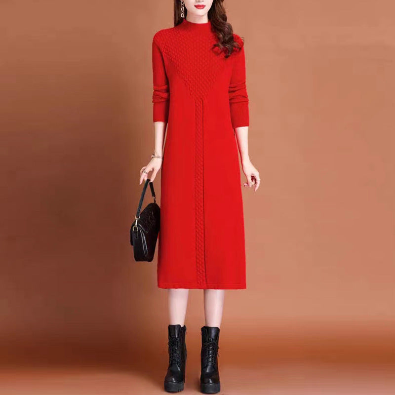 Damen Maxikleid Elegantes Strickdesign Hochgeschlossen