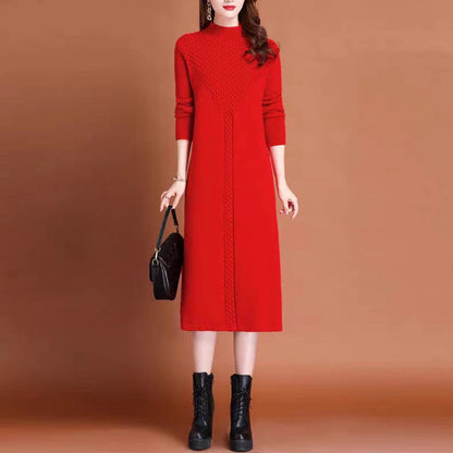 Damen Maxikleid Elegantes Strickdesign Hochgeschlossen
