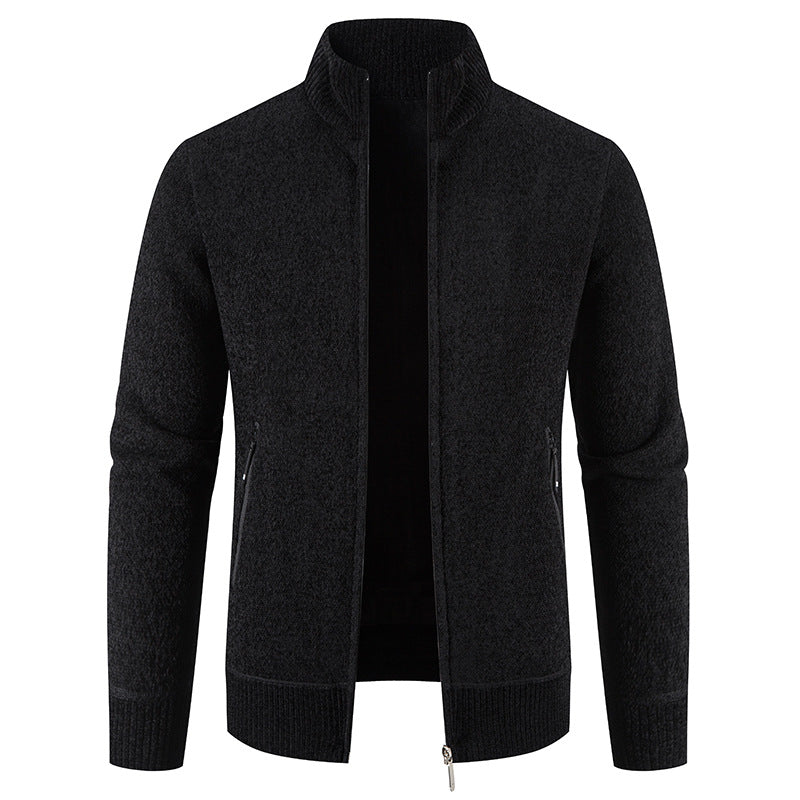 Herren Strickjacke Elegant Hochkragen Reißverschluss Taschen