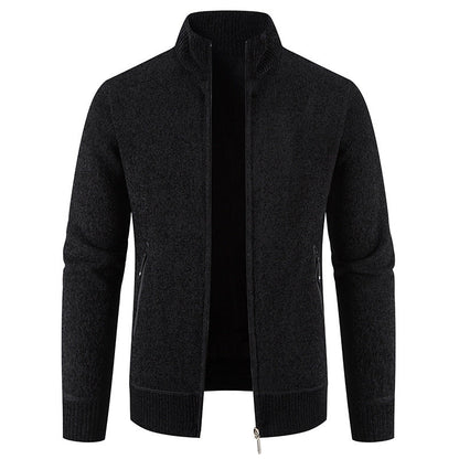 Herren Strickjacke Elegant Hochkragen Reißverschluss Taschen