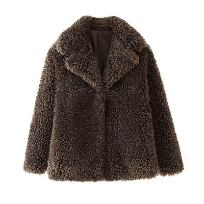 Damen Plüschjacke Weich Kunstfell Eleganter Kragen