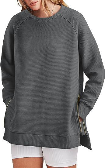 Damen Sweatshirt Bequem Mit Taschen Reißverschluss