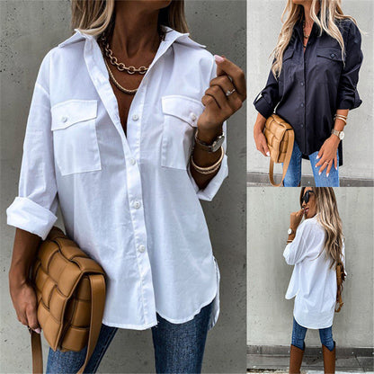 Damen Bluse Modern Leicht Schnitt mit Brusttaschen - IdealeKleiden