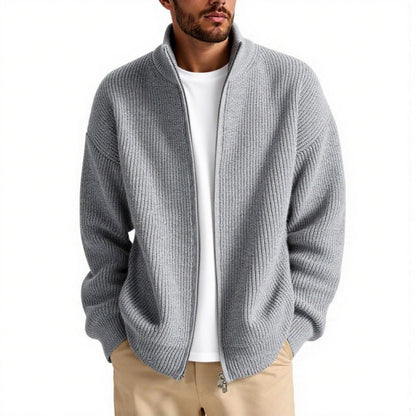 Herren Strickjacke Hochkragen Reißverschluss Praktisch