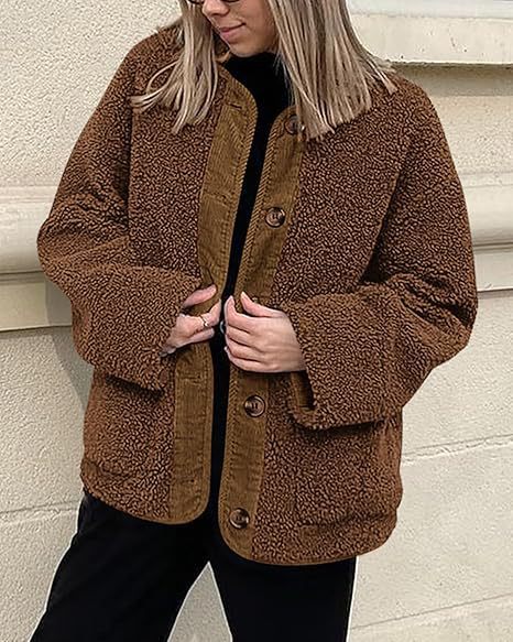 Damen Teddyjacke Weich Plüsch Optik