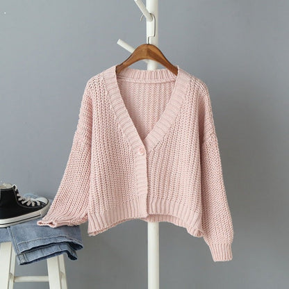 Damen Strickjacke Lässig Schulterfrei Knopfverschluss