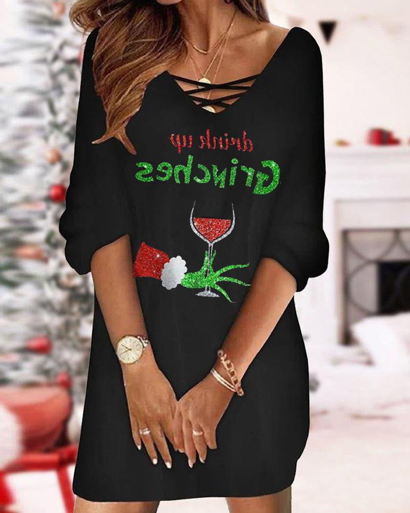 Weihnachtskleid Damen Lässig Einzigartig Druck Design - IdealeKleiden