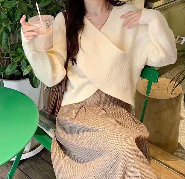 Damen Strickpullover Modern Wickel Look