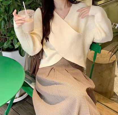 Damen Strickpullover Modern Wickel Look