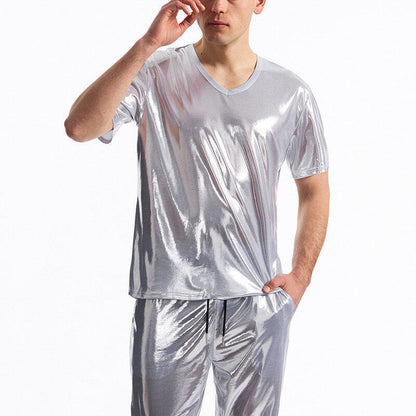 Herren T-Shirt V-Ausschnitt Glanz Optik Premium Qualität