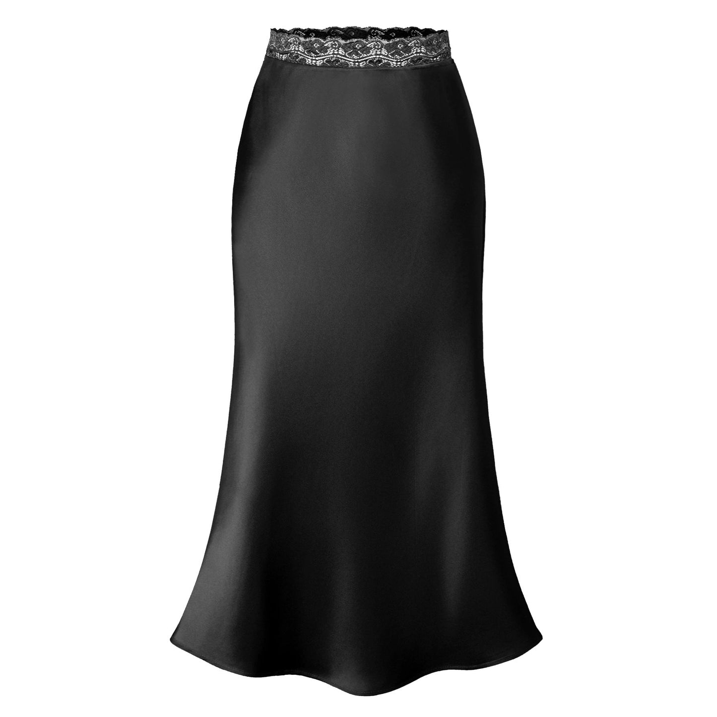 Eleganter Damenrock Satin Spitze Chic Lang